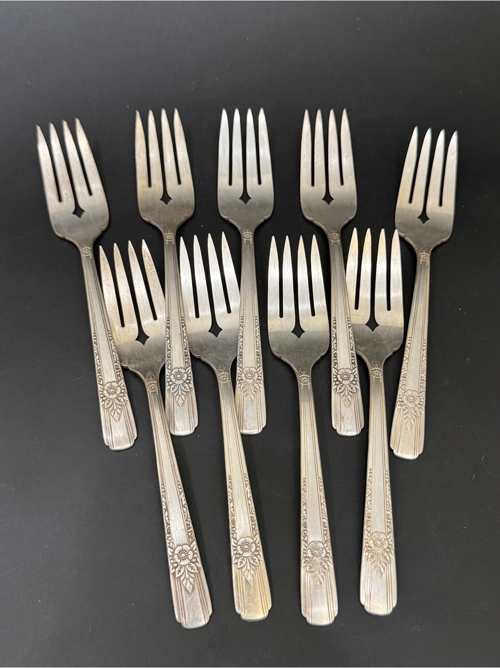 Lot 9 Vintage CARLTON Silver-plate La Rose Pattern Pastry Forks